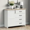 Cassettiera 120x99h cm scandinava 4 cassetti 1 anta bianco frassinato rovere Lars