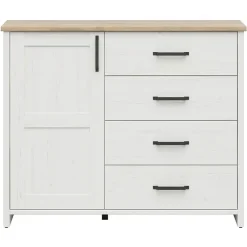 Cassettiera 120x99h cm scandinava 4 cassetti 1 anta bianco frassinato rovere Lars