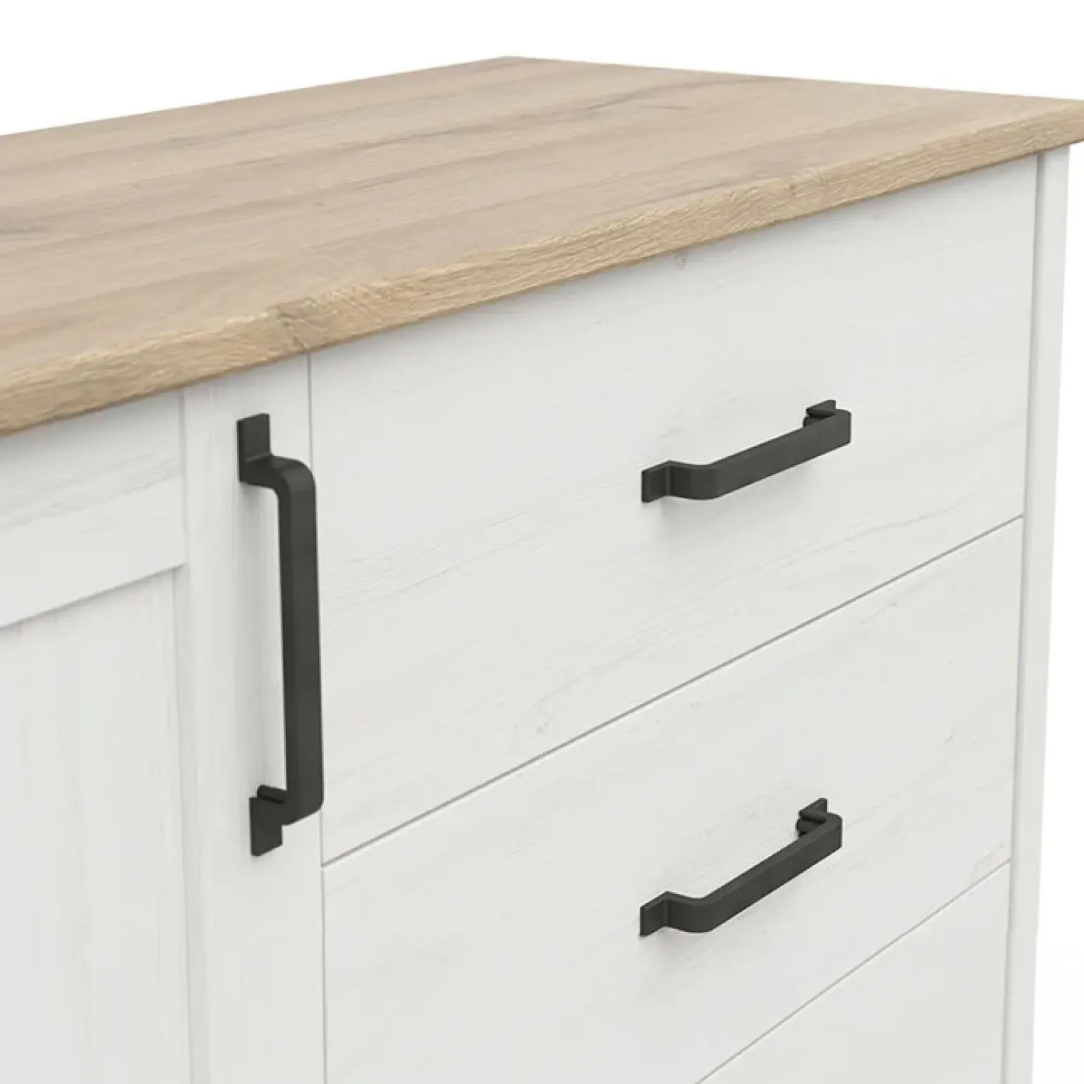 Cassettiera 120x99h cm scandinava 4 cassetti 1 anta bianco frassinato rovere Lars