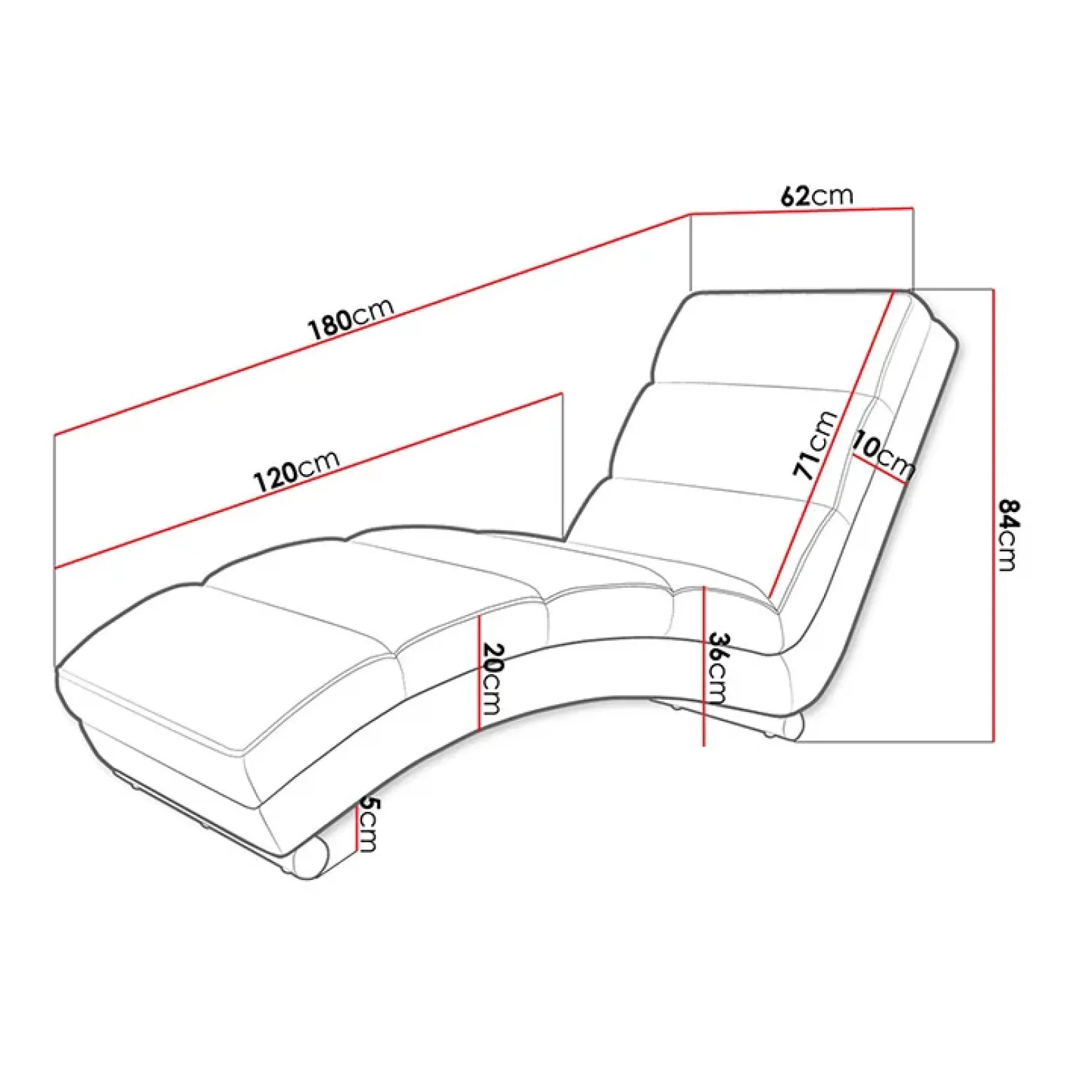 Chaise longue imbottita in velluto a coste 180cm beige Marty
