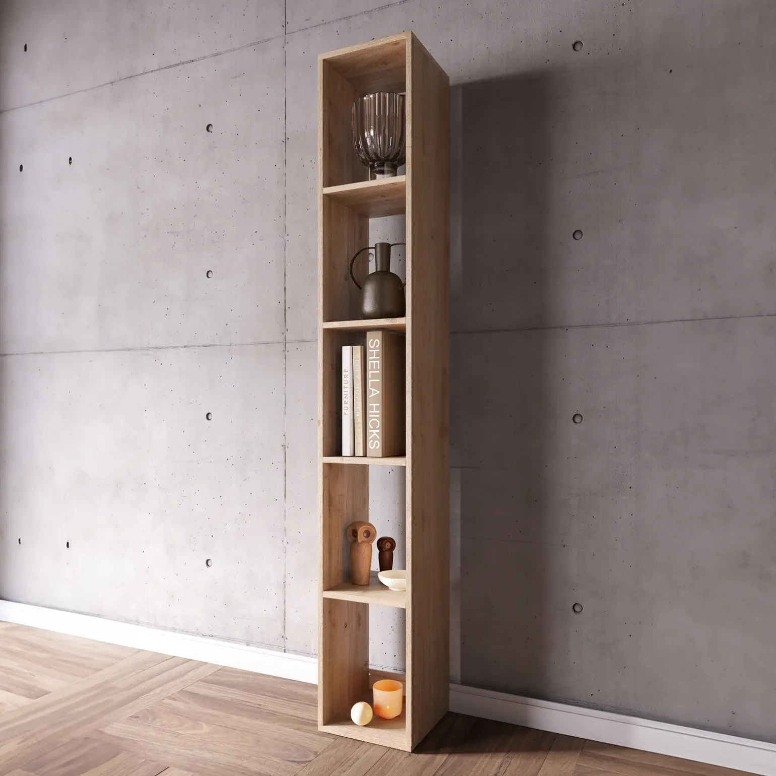 Colonna a terra 28x186h cm 5 vani libreria rovere chiaro Sunset