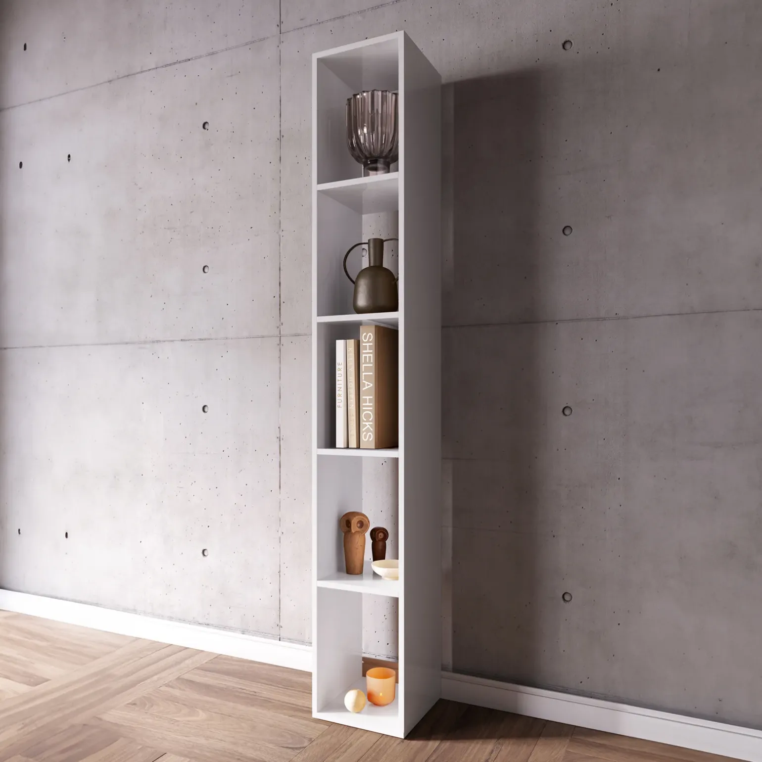 Colonna a terra 28x186h cm 5 vani libreria bianco lucido Sunset