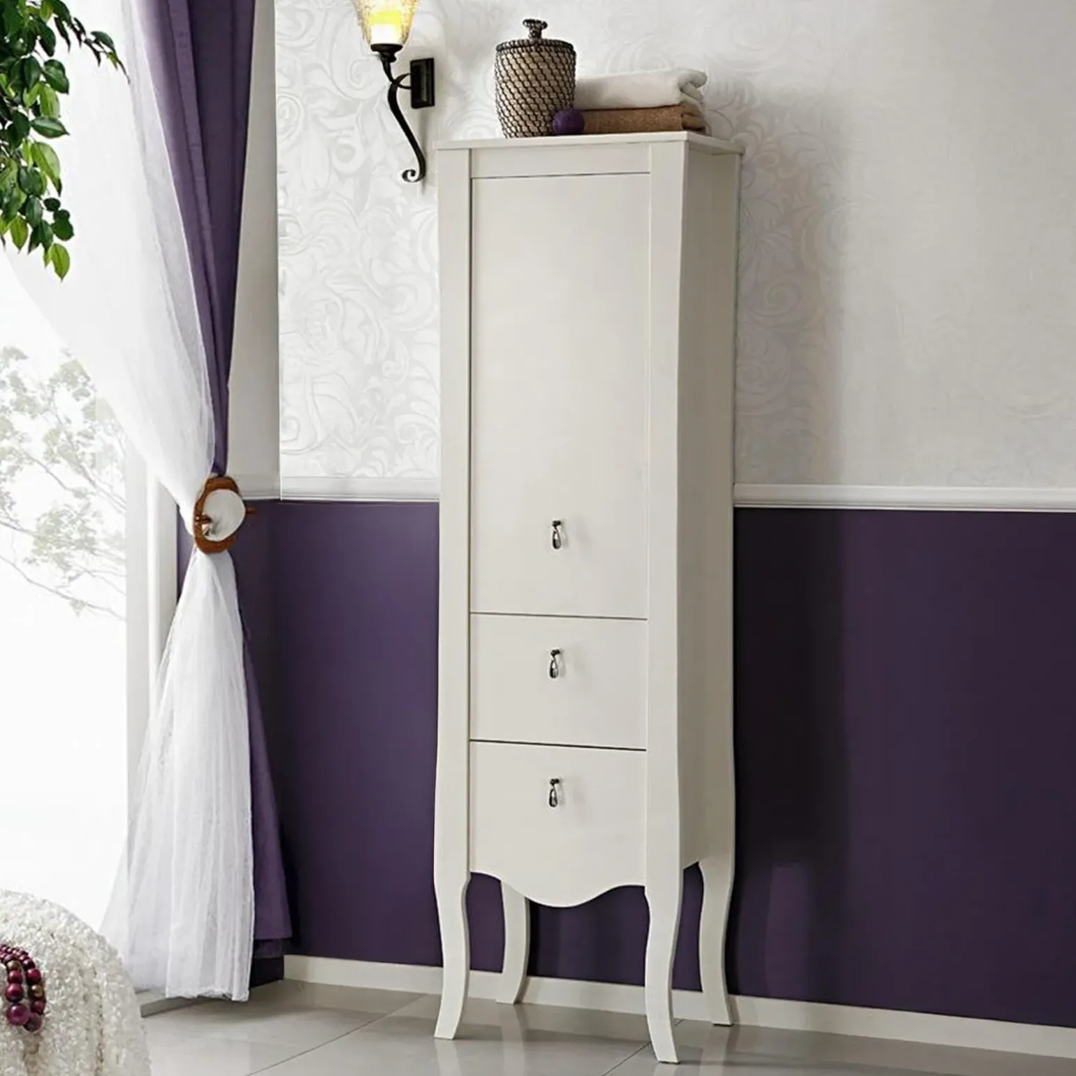 Colonna bagno classica 45x157h cm 2 cassetti bianca Brigit