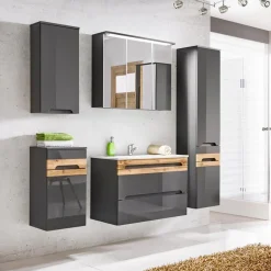 Colonna bagno sospesa 35x67h cm 1 anta rovere grigio lucido Rabat