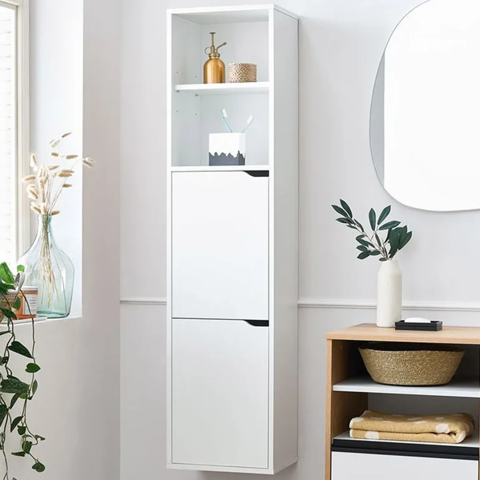 Colonna bagno sospesa 37x150h cm 2 ante 2 vani bianco Jasmund - Crown