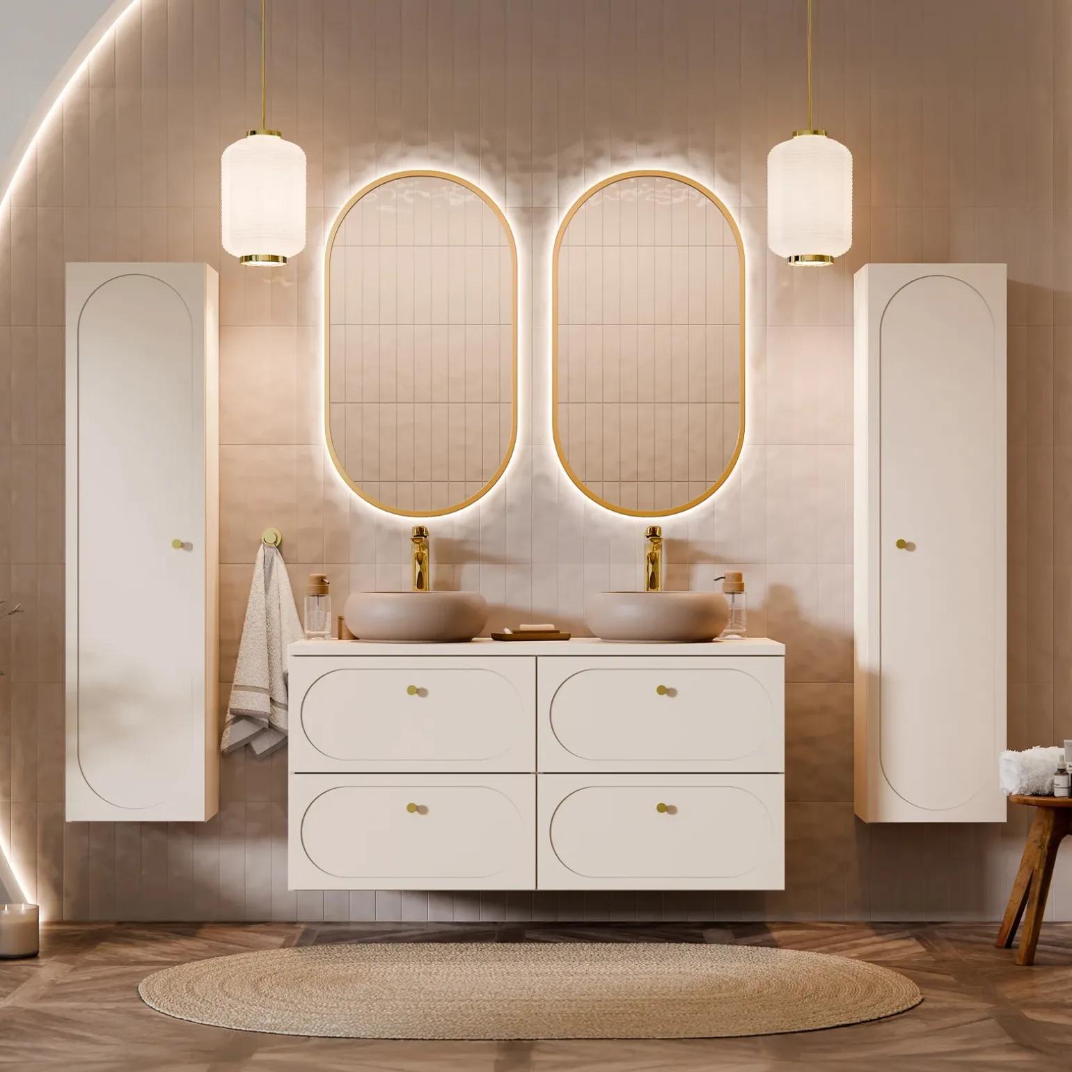 Colonna bagno sospesa 35x140h cm fresato 1 anta beige Sand