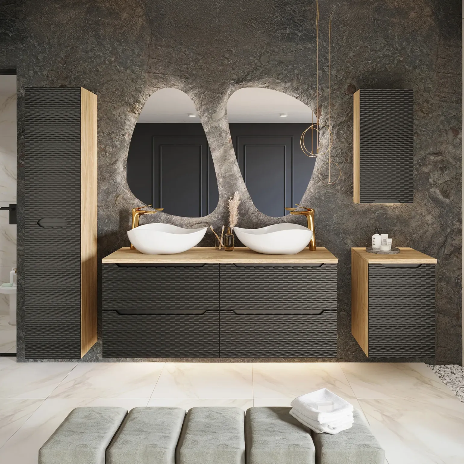 Colonna bagno sospesa 35x170h cm 2 ante nero rovere Swim