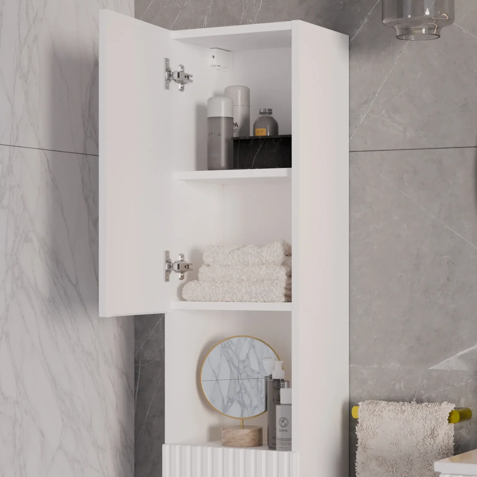 Colonna bagno sospesa 30x140h cm cannettato 2 ante bianco Cleany