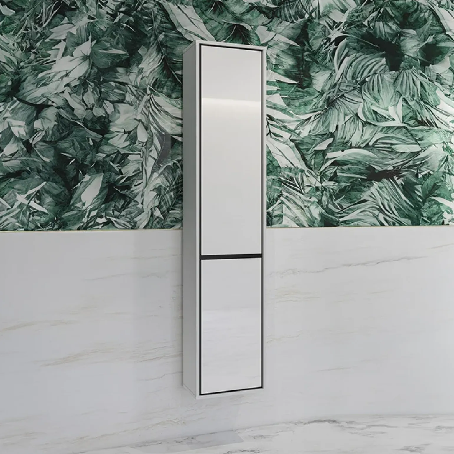 Colonna bagno sospesa 35x172h cm 2 ante bianco lucido nero Linda