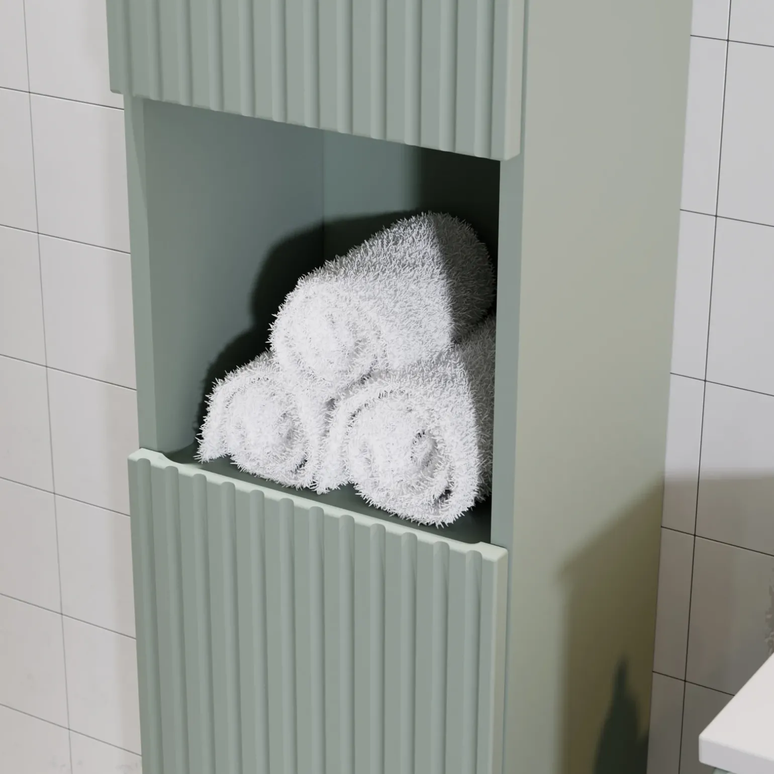 Colonna bagno sospesa 30x140h cm cannettato 2 ante verde salvia Greeny
