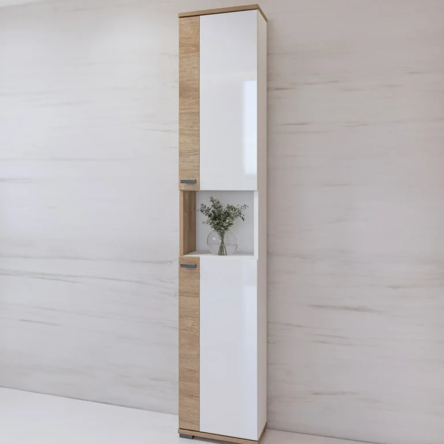 Colonna bagno 35x195h cm 2 ante 1 vano a giorno bianco lucido rovere Crystal
