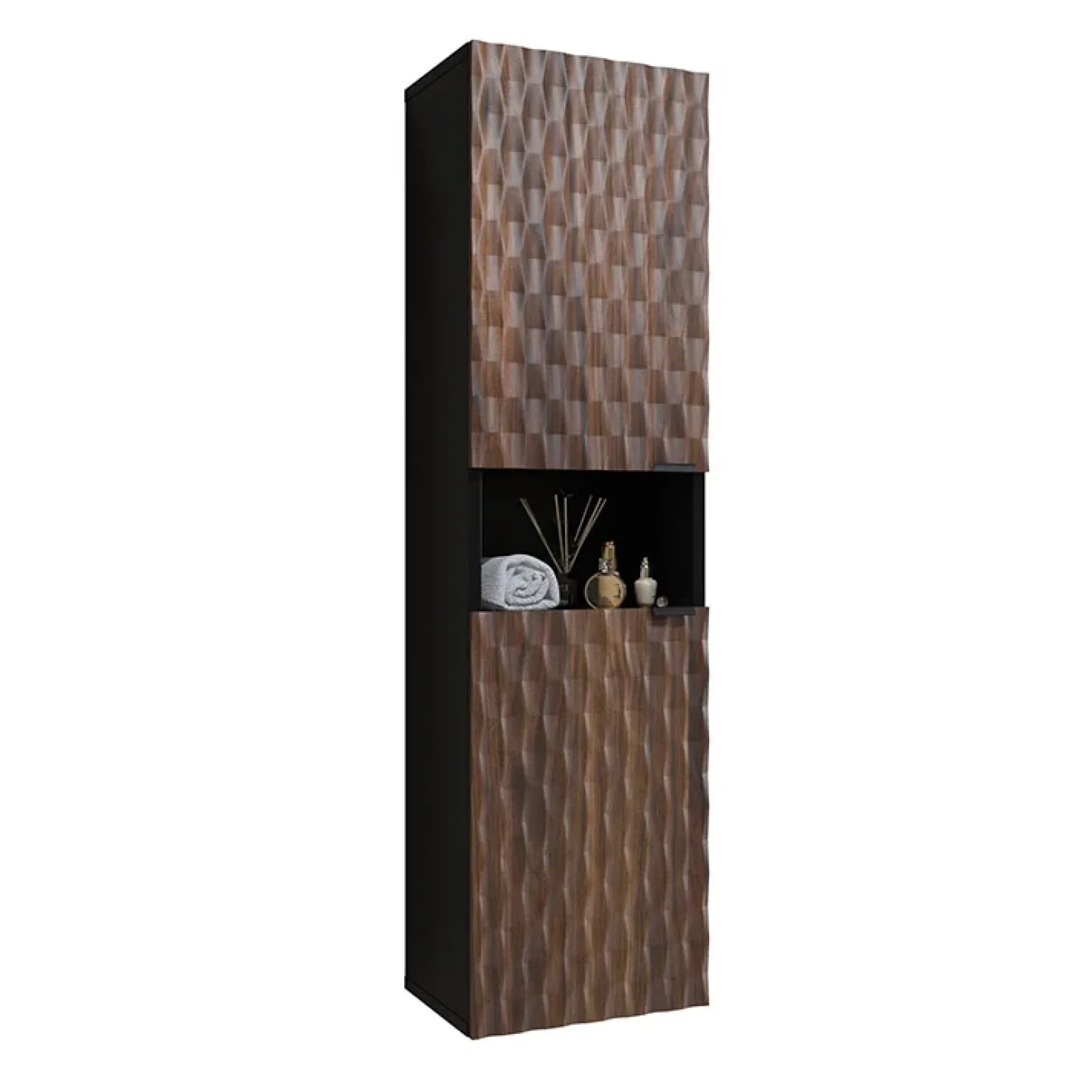 Colonna bagno 34x133h cm 2 ante 1 vano a giorno nero ante noce decorate Silvy