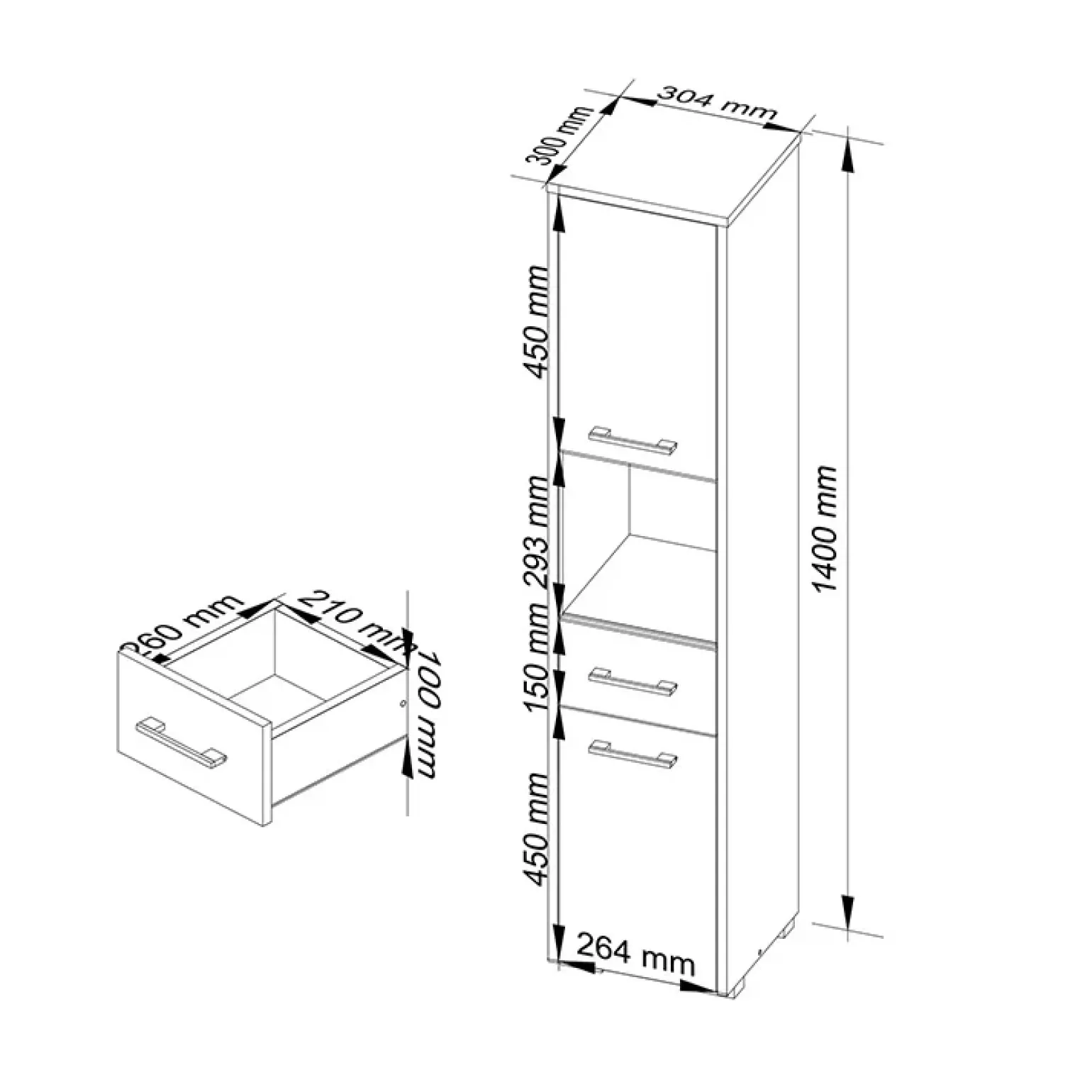 Colonna bagno 30x140h cm 2 ante 1 vano a giorno bianco Woters