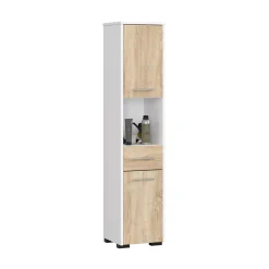Colonna bagno 30x140h cm 2 ante 1 vano a giorno rovere bianco Woters