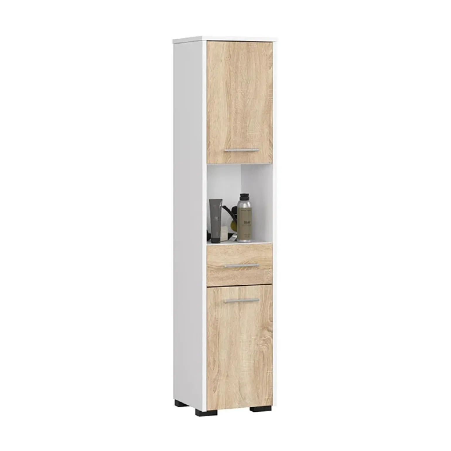 Colonna bagno 30x140h cm 2 ante 1 vano a giorno rovere bianco Woters