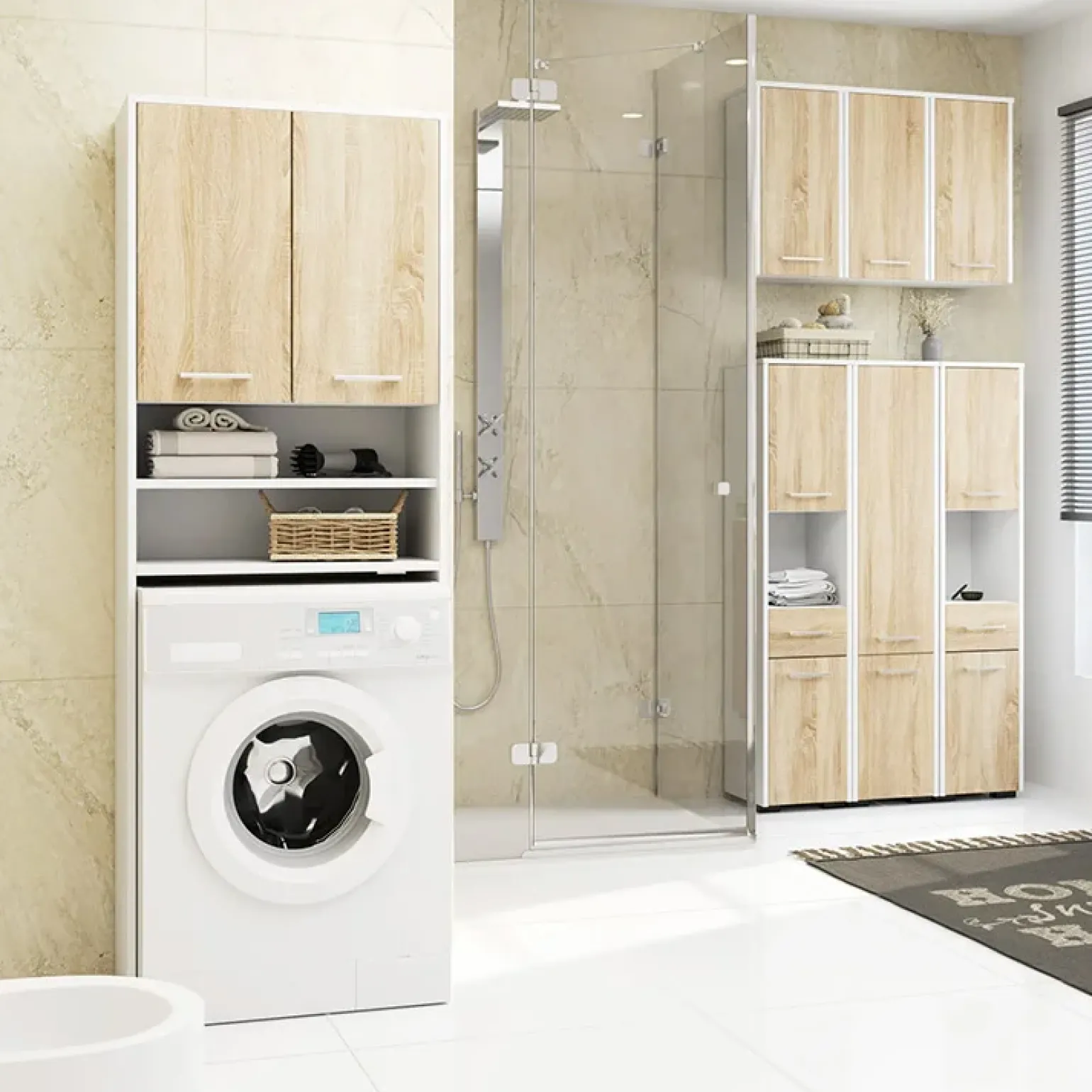 Colonna bagno 30x140h cm 2 ante 1 vano a giorno rovere bianco Woters