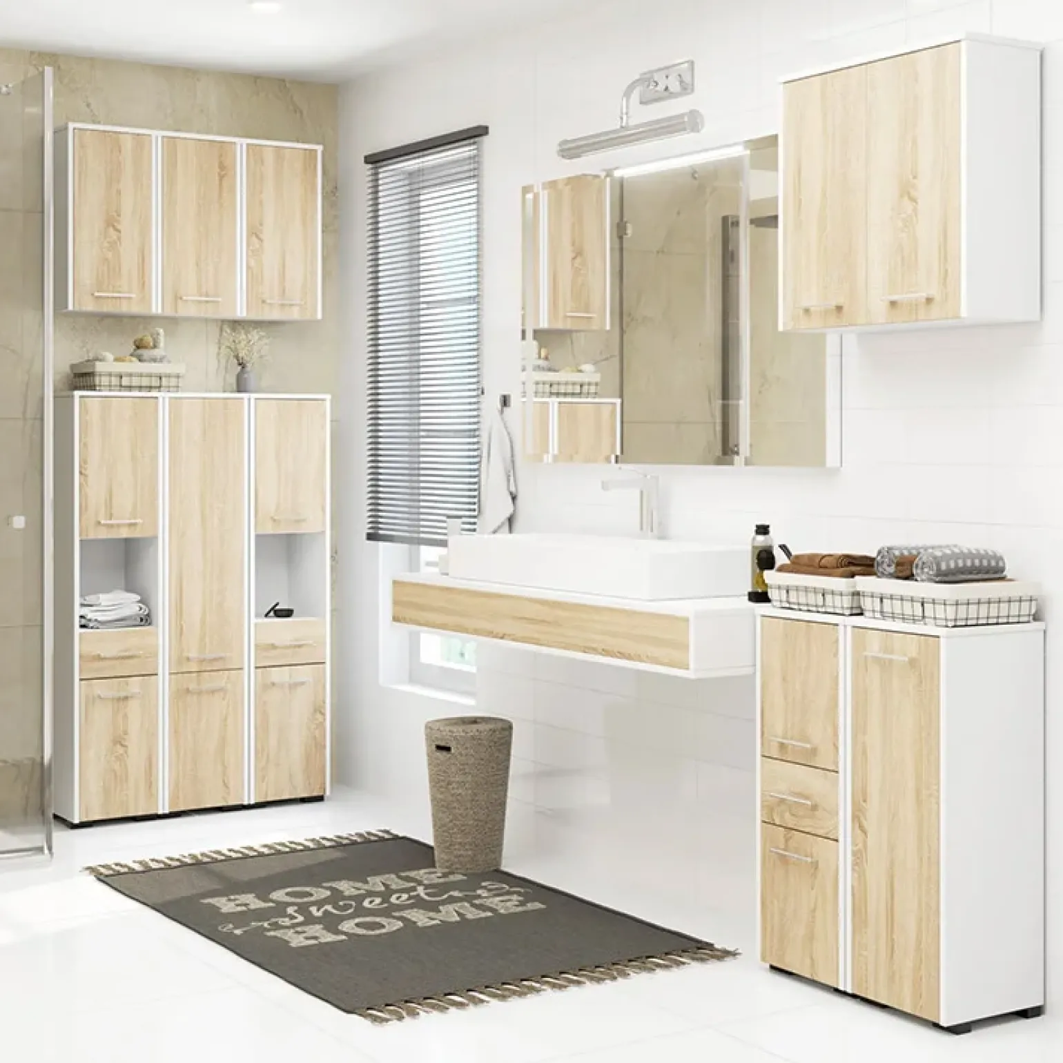 Colonna bagno 30x85h cm bassa 2 ante 1 cassetto rovere bianco Woters