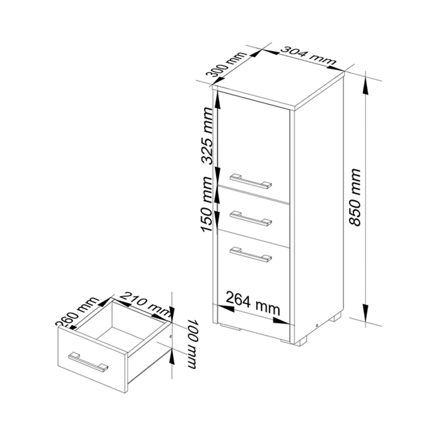 Colonna bagno 30x85h cm bassa 2 ante 1 cassetto bianco lucido Woters