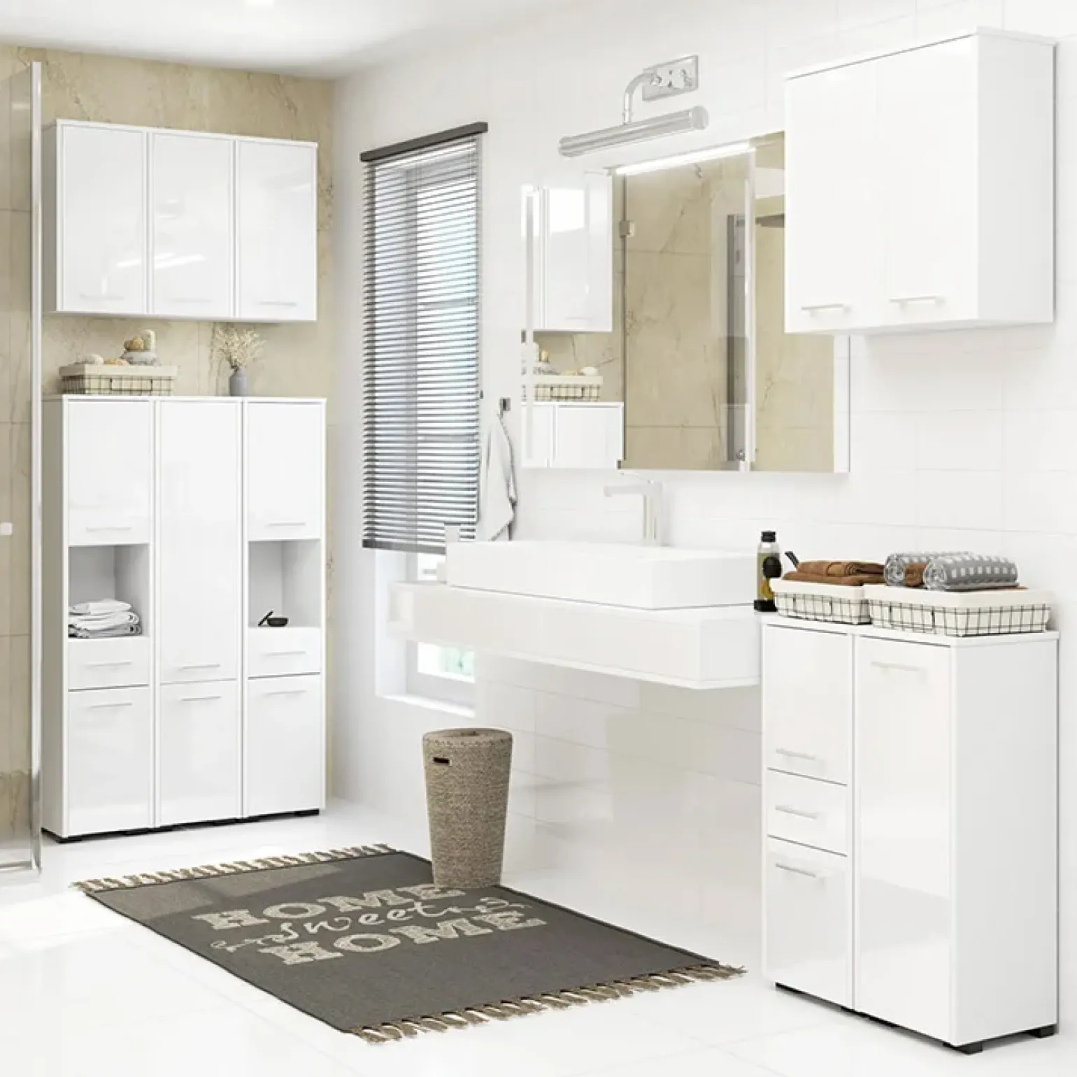 Colonna bagno 30x85h cm bassa 2 ante 1 cassetto bianco lucido Woters