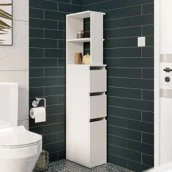 Colonna bagno 33x136h cm con 2 cassetti moderno bianco Zaida