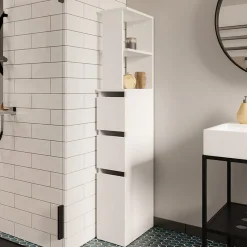 Colonna bagno 33x136h cm con 2 cassetti moderno bianco Zaida