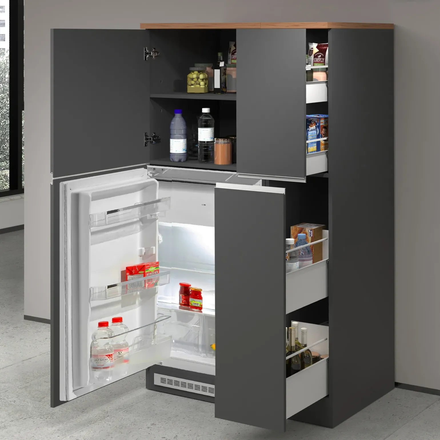 Colonna frigo dispensa cucina 90x165h cm moderna antracite rovere Gourmet