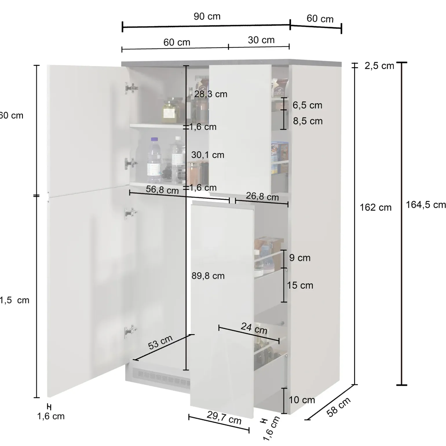 Colonna frigo dispensa cucina 90x165h cm moderna antracite grigio pietra Gourmet