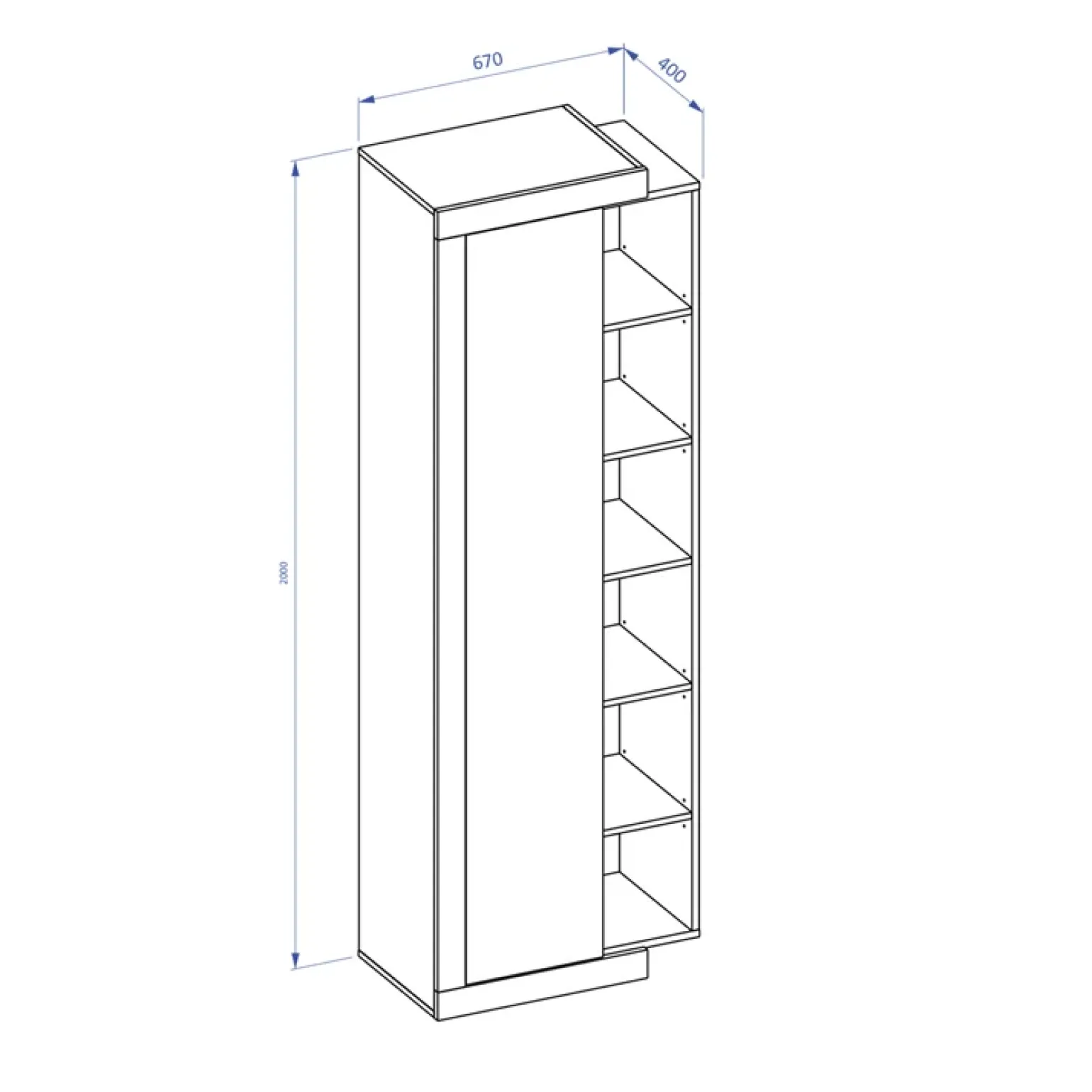 Colonna libreria 67x200h cm 1 anta moderna bianco lucido rovere Aria