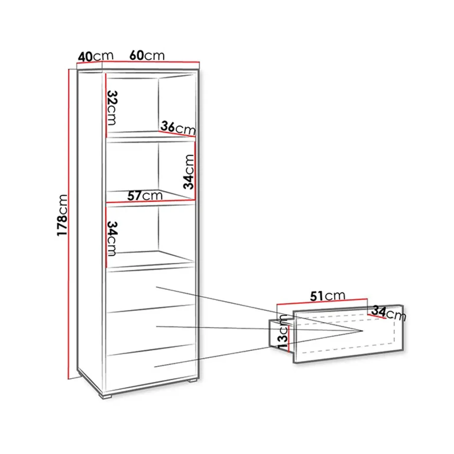 Colonna soggiorno 60x178h cm 3 cassetti 3 vani a giorno bianco Eindhoven