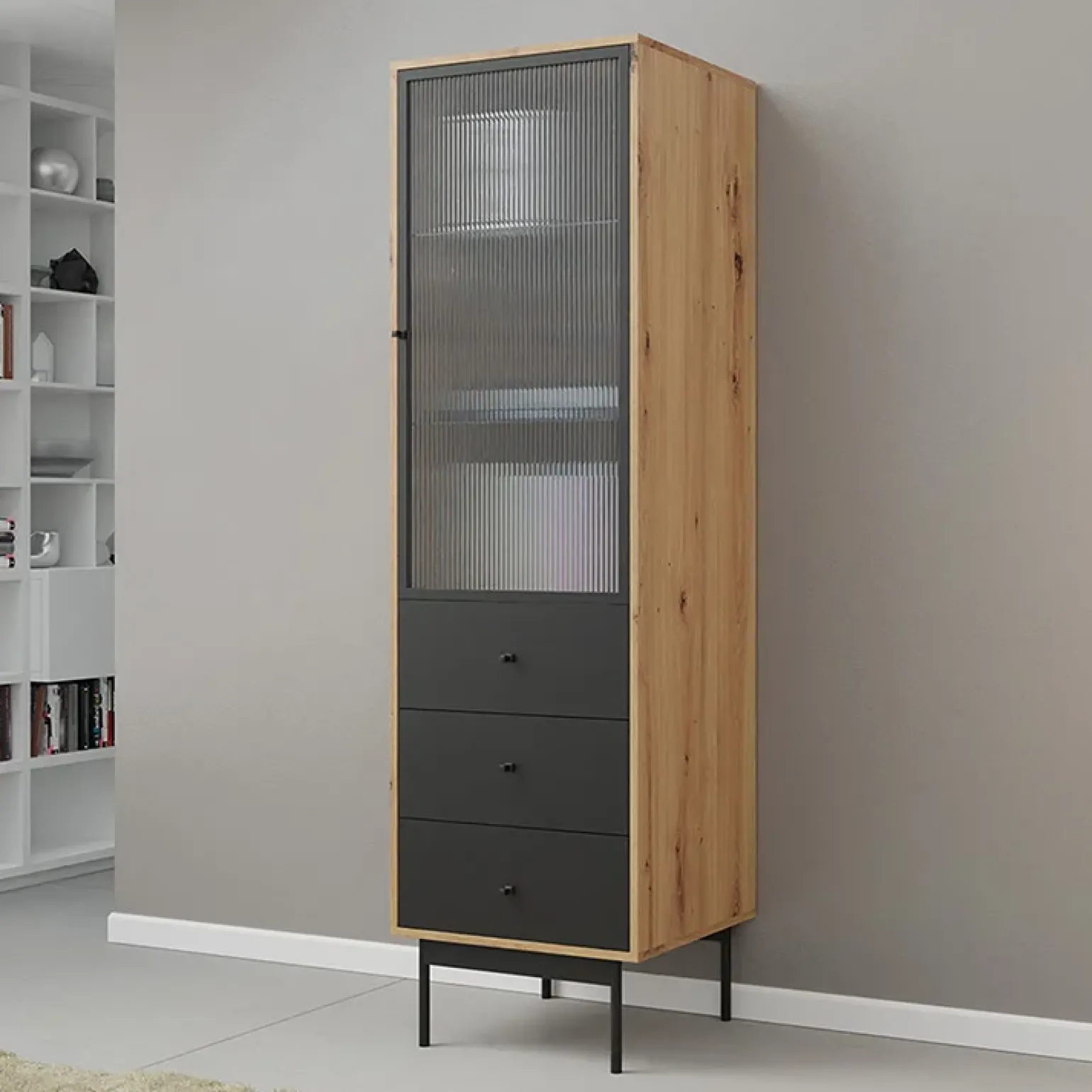 Colonna soggiorno 52x180h cm 1 anta 3 cassetti rovere nero Herning