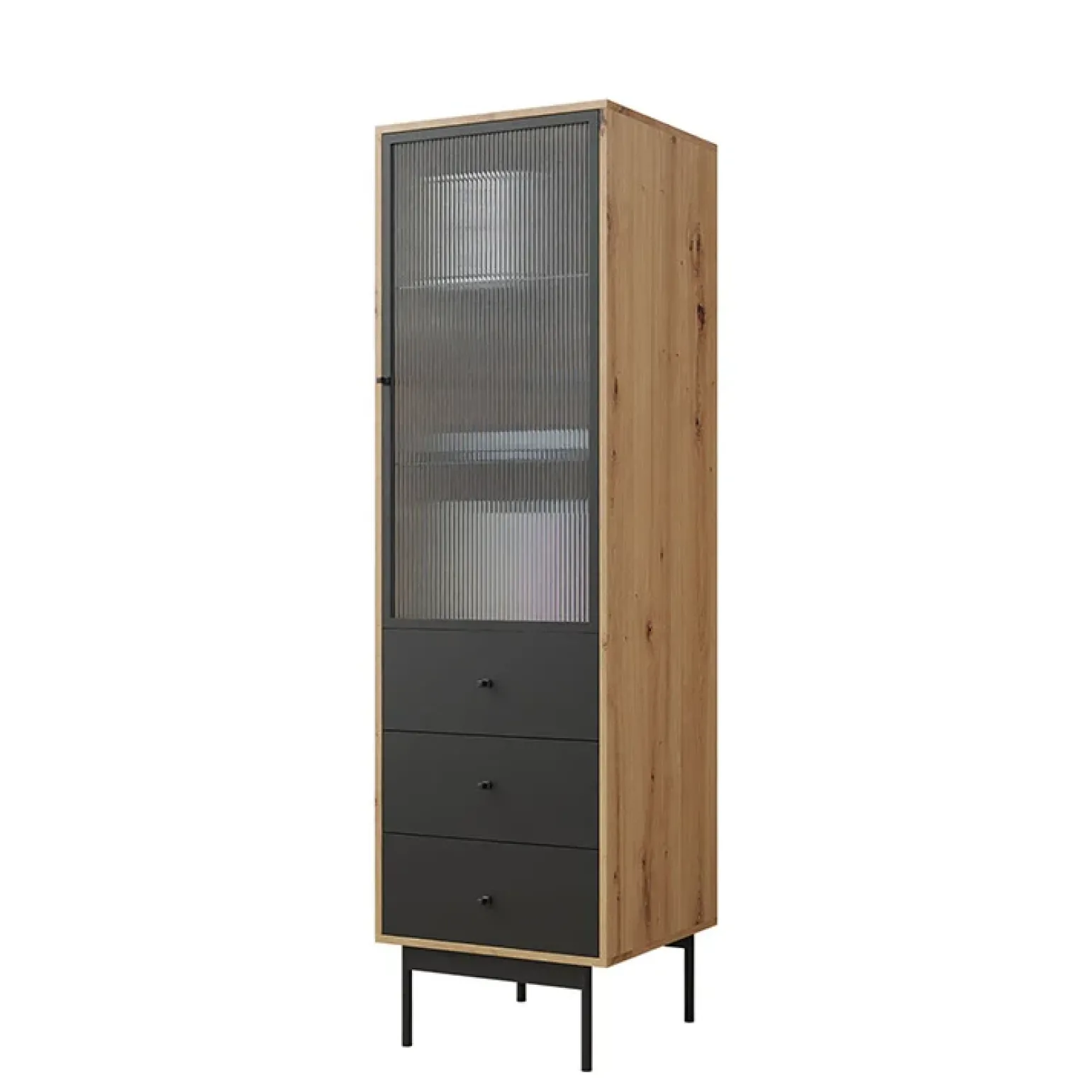 Colonna soggiorno 52x180h cm 1 anta 3 cassetti rovere nero Herning