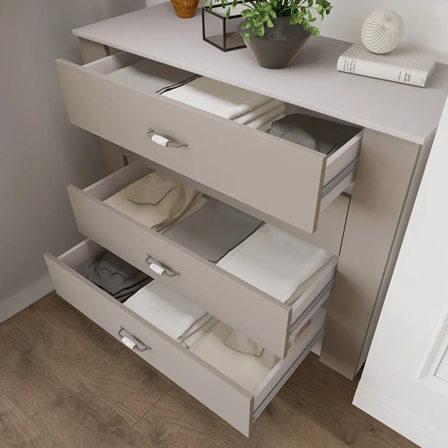Comò moderno 117x92h cm 4 cassetti beige cashmere Emporio