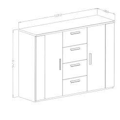 Comò moderno 132x94h cm con 4 cassetti e 2 ante rovere scuro nero Edric