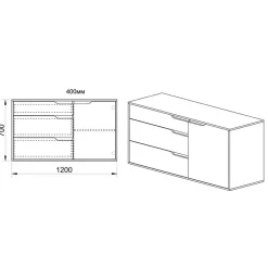 Comò 120x71h cm 1 anta 3 cassetti rovere sonoma bianco opaco Varsavia Riga