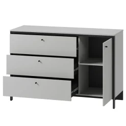 Comò 136x91h cm 1 anta 3 cassetti con LED grigio nero Luna