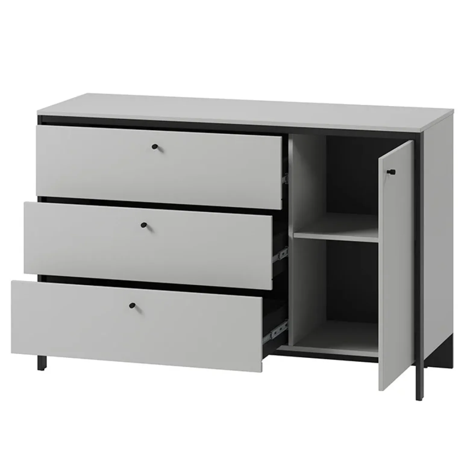 Comò 136x91h cm 1 anta 3 cassetti con LED grigio nero Luna