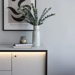 Comò 136x91h cm 1 anta 3 cassetti con LED grigio nero Luna