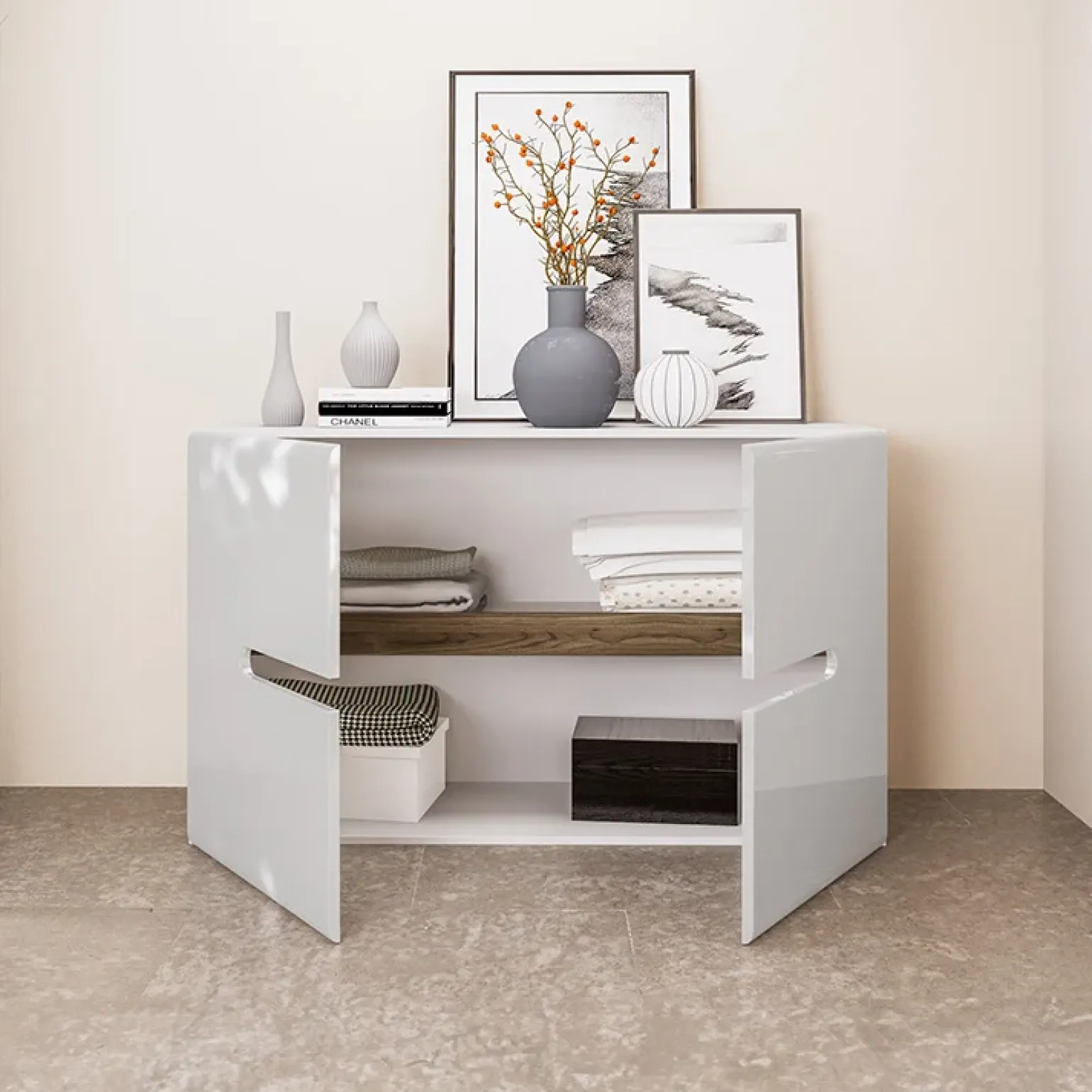 Comò 120x79h cm 2 ante bianco lucido Biancastagno