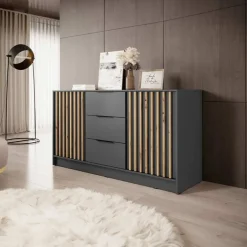 Comò 155x86h cm 2 ante con cassetti moderno antracite quercia Miller