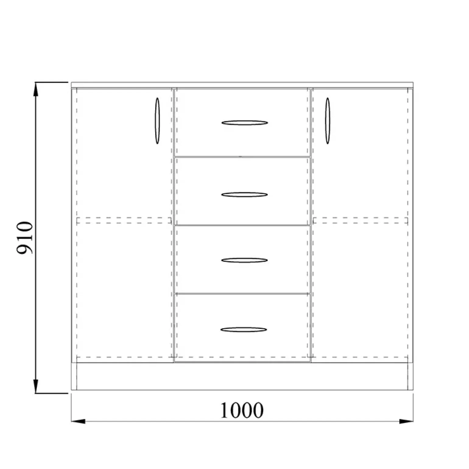 Comò 100x91h cm 2 ante con cassetti moderno noce Marian