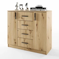 Comò 100x91h cm 2 ante con cassetti moderno rovere rustico Marian