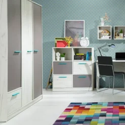 Comò 97x86h cm 4 cassetti cameretta bianco pino grigio blu Maya Gihome®