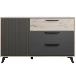 Comò 130x80h cm 3 cassetti moderno rovere antracite opaco Urbino