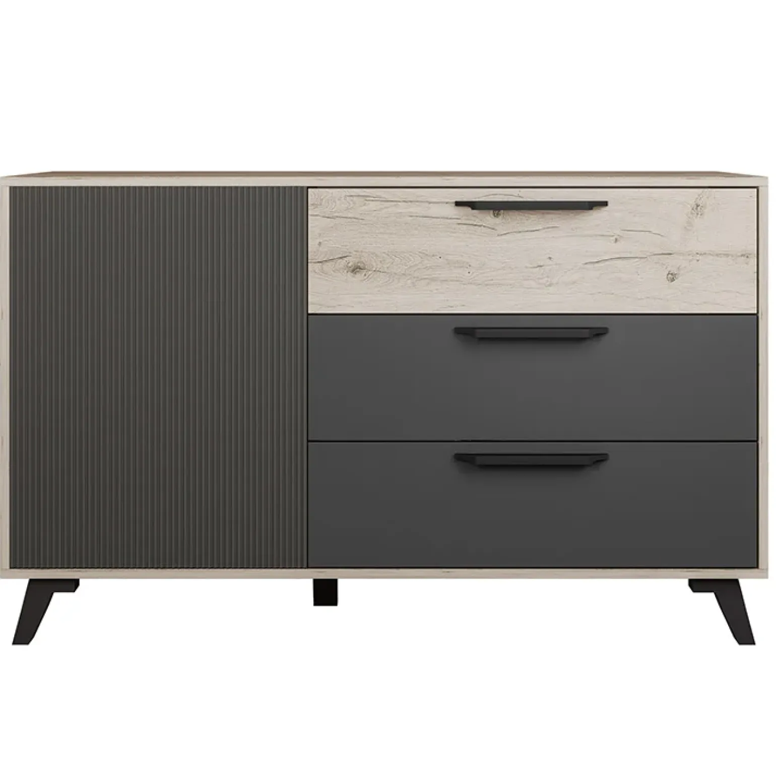 Comò 130x80h cm 3 cassetti moderno rovere antracite opaco Urbino