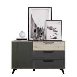 Comò 130x80h cm 3 cassetti moderno rovere antracite opaco Urbino