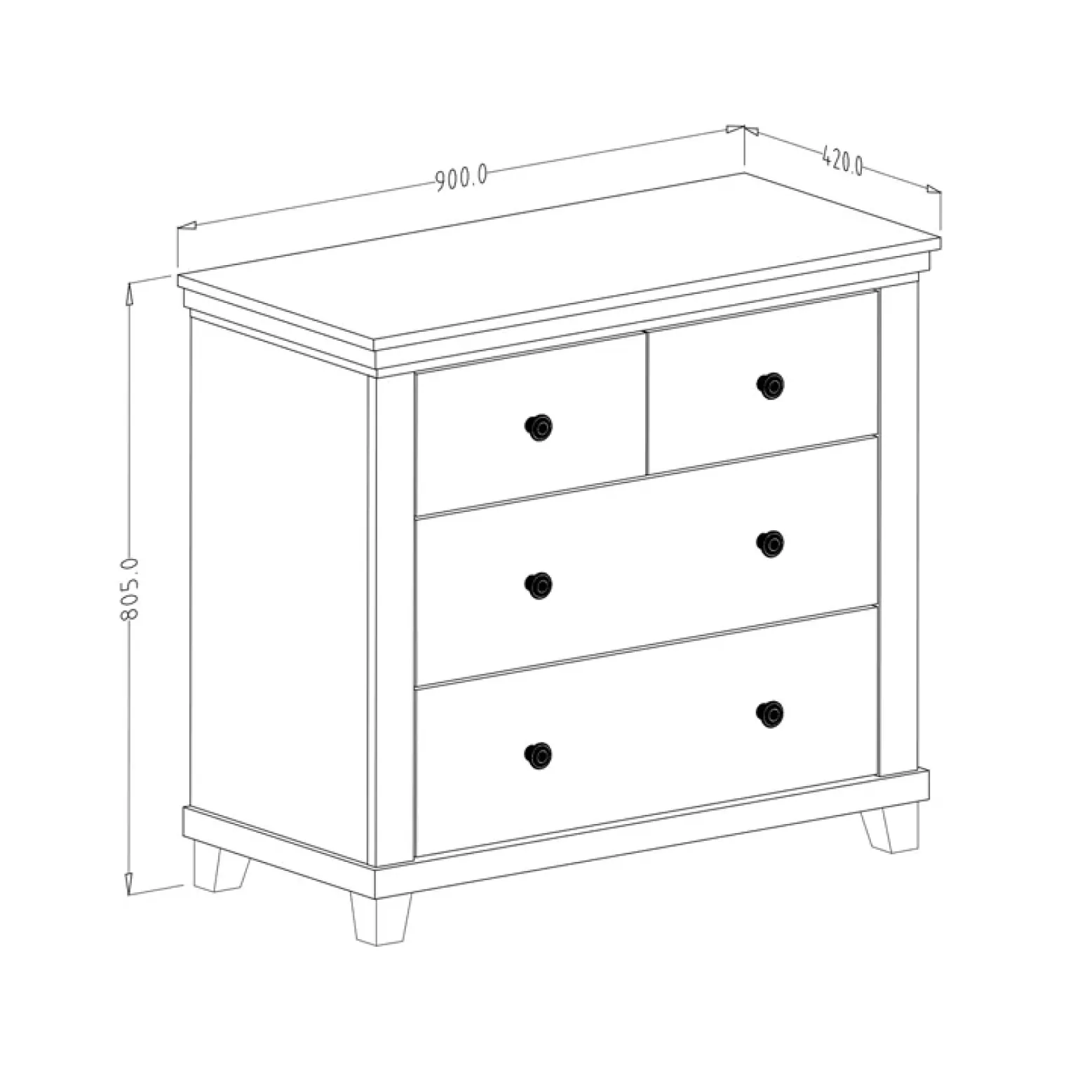 Comò 90x81h cm 4 cassetti moderno verde quercia Texel