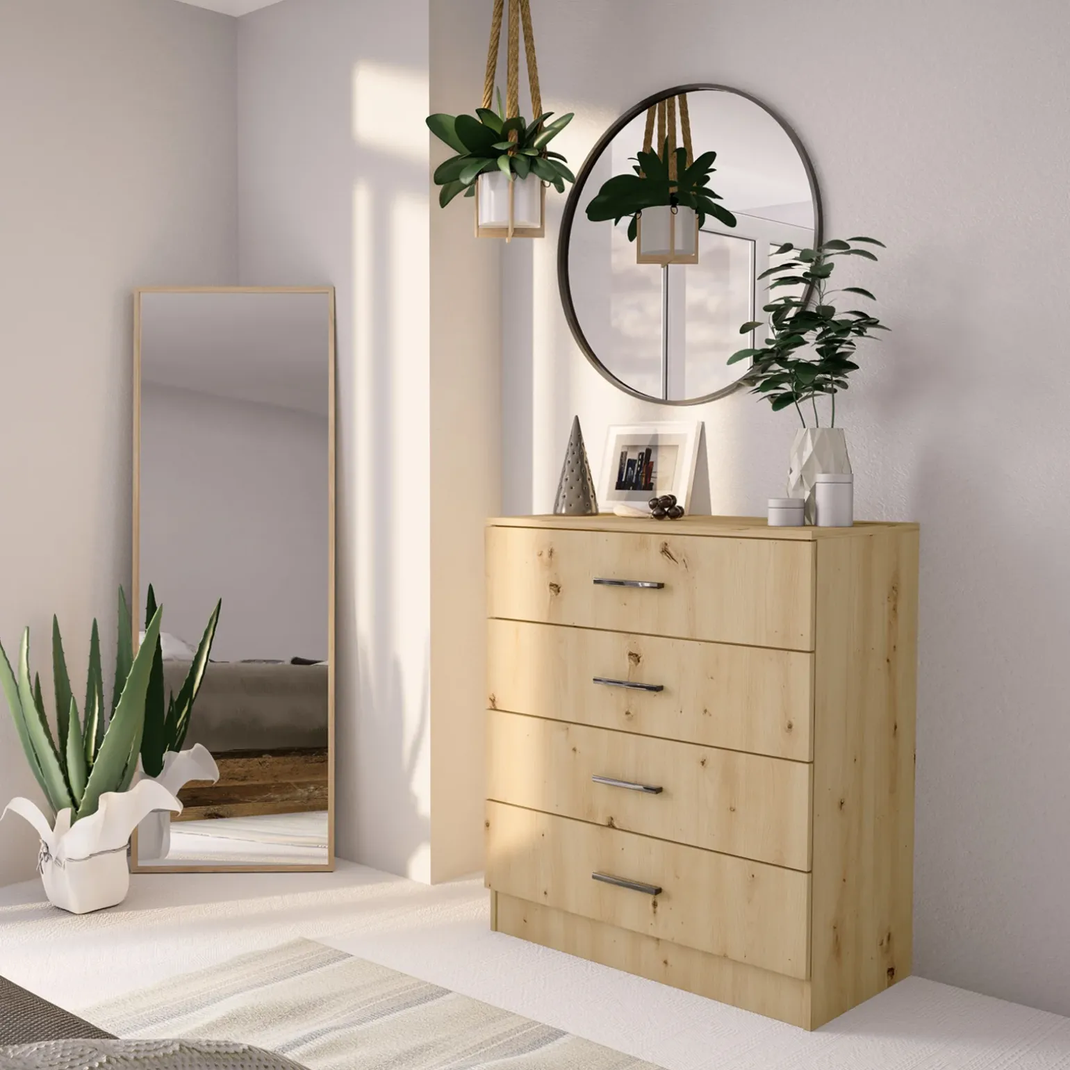 Comò 80x91h cm 4 cassetti moderno rovere rustico Cavour Gihome®