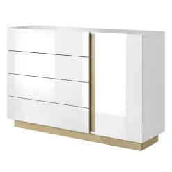 Comò 138x91h cm con cassetti moderno bianco lucido rovere Noa