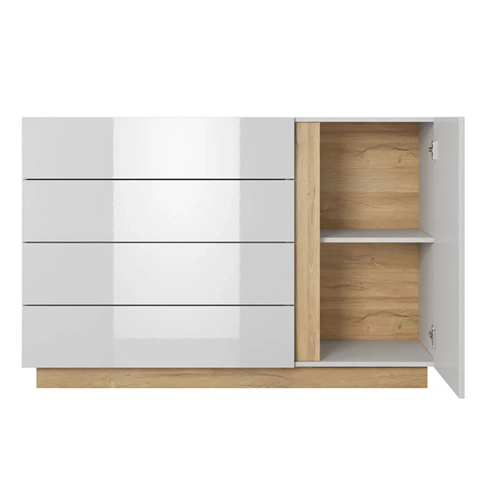 Comò 138x91h cm con cassetti moderno bianco lucido rovere Noa