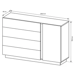 Comò 138x91h cm con cassetti moderno bianco lucido rovere Noa